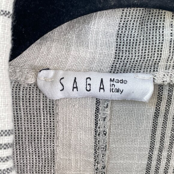 Saga Womens OS Made In Italy 100% Linen Striped Long Shirt Tunic Top Button Back - Picture 4 of 12
